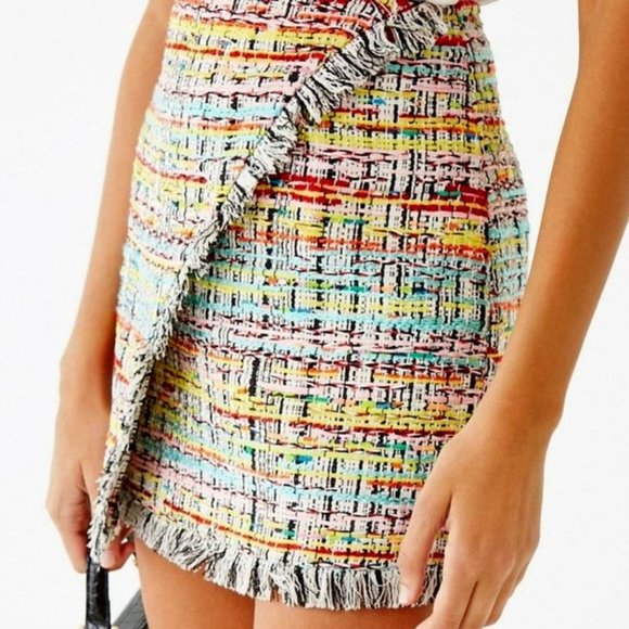 Forever 21 Dresses & Skirts - Forever 21 Tweed Multicolor Feaux Wrap Mini Skirt Size M NWT